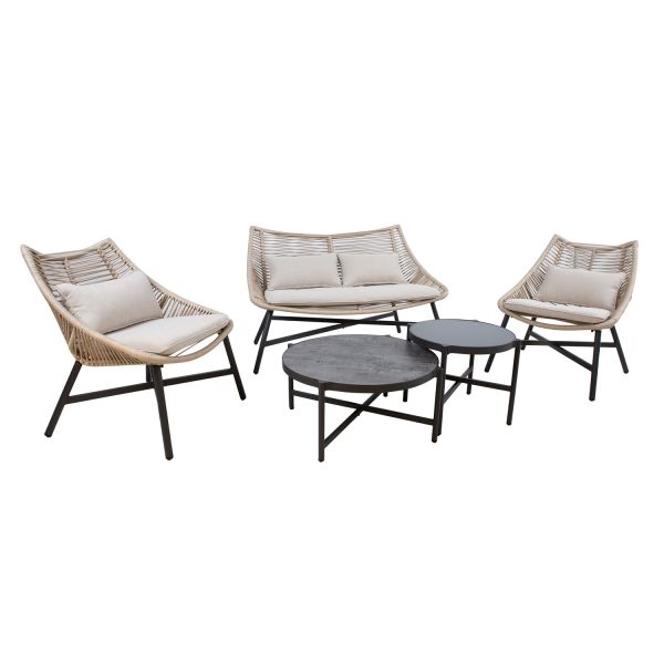 Комплект садових меблів HELSINKI 2 столи, диван, 2 стільці, бежевий